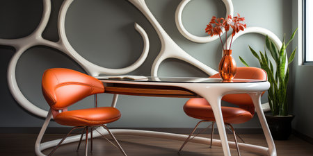 Modern office interior. Stylish workplace. desk dark minimal design.の素材