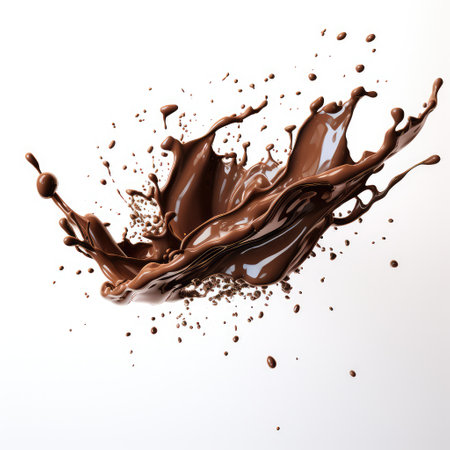 close up of a chocolate milk splash on white background. for printing, web design, product.の素材