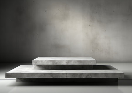 Abstract design of modern podium with empty concret. round concrete podium floor. Pedestal for display,Platform for design,Blank product,concrete room. AI Generativeの素材