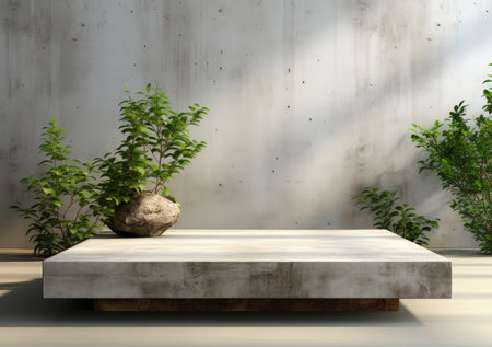 Abstract design of modern podium with empty concret. round concrete podium floor. Pedestal for display,Platform for design,Blank product,concrete room. AI Generativeの素材