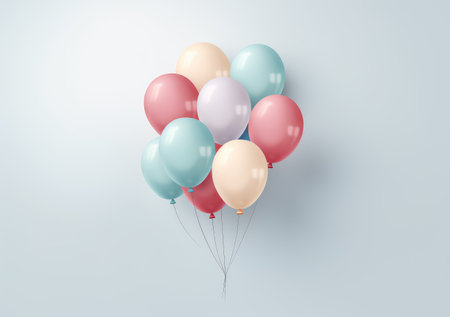 Colorful balloons 3d background. Bunch of flying helium balloon for birthday or anniversary congratulation concept. AI Generativeの素材