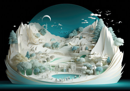 International Youth Day with Paper Layer Cut style Background. AI Generativeの素材