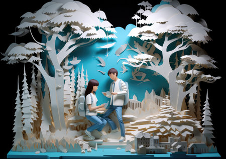 International Youth Day with Paper Layer Cut style Background. AI Generativeの素材