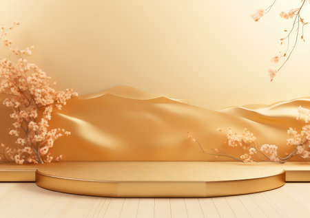 Gold product background stand or podium pedestal on luxury advertising display with japanes backdrops. AI Generativeの素材