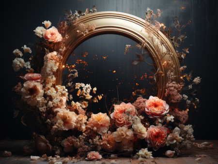 floral hoop digital backdrops. shoot set up with prop Flower and wood backdropの素材