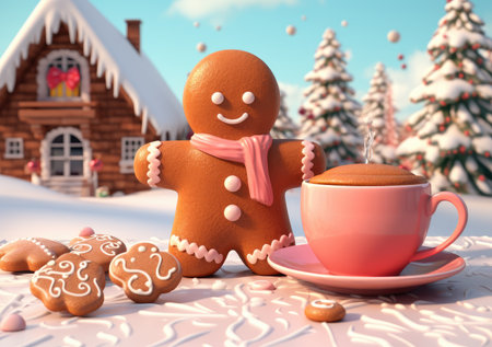 Cute Christmas homemade gingerbread cookies concept.の素材
