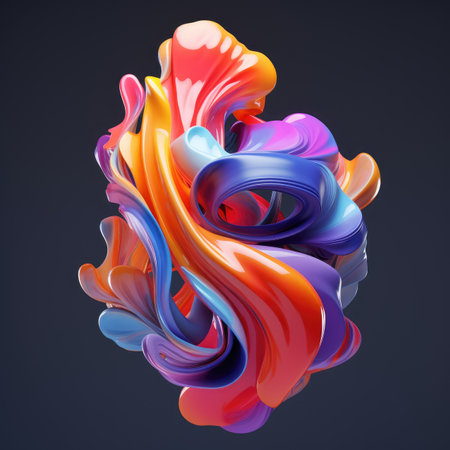 abstract colorful background with curvy translucent film ruffles, layers and folds. Fashion wallpaperの素材