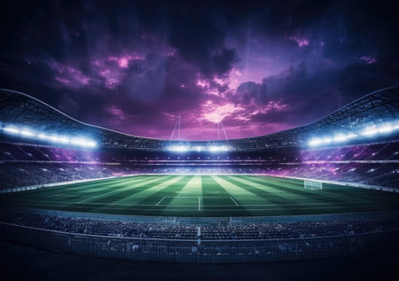 neon stadium stage, Glowing neon lighting and a blank platform for product placement, Satge platform for concert.の素材