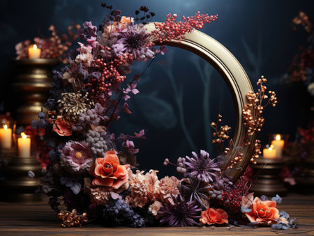 floral hoop digital backdrops. shoot set up with prop Flower and wood backdropの素材