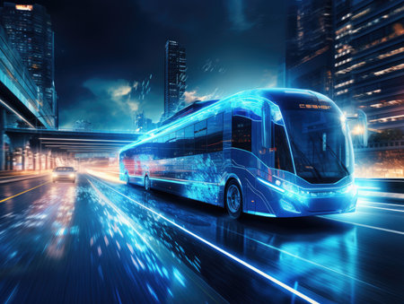 car or vehicle open headlamp parked in futuristic modern concept. Future transportation. Futuristic autonomous car. Driverless autonomous vehicle. Self-driving car technologyの素材