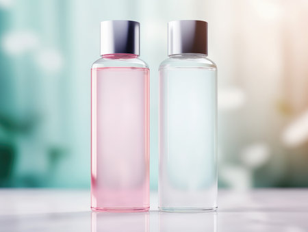 cosmetic product mockups on fresh field. Background for presentation of cosmetic.の素材