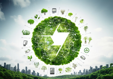 Crystal globe putting on moss, ESG icon for Environment Social and Governance, World sustainable environment concept.の素材