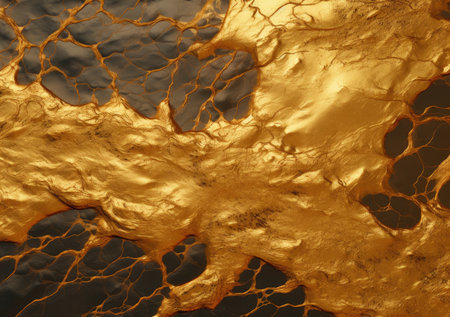 Monocolor alcohol ink marbling raster background. Liquid waves and stains. Black and gold abstract fluid art. Acrylic and oil paint flow monochrome contemporary backdrop.の素材