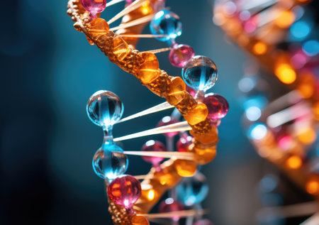 Cosmetic Essence,colorful Liquid bubble, Molecule inside Liquid Bubble on DNA water splash background.の素材
