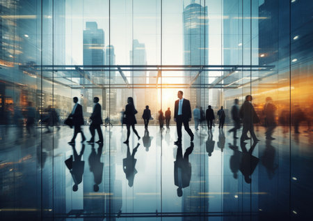 Business People Rush Hour Walking Commuting City Concept, Group of business people rushing in the lobby.の素材
