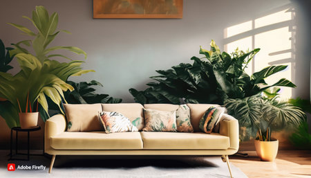 interior design sofa room with a tropical summer plantsの素材