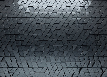 Polished, Semigloss Wall background with tiles. Triangular, tile Wallpaper with 3D, Black blocks.の素材