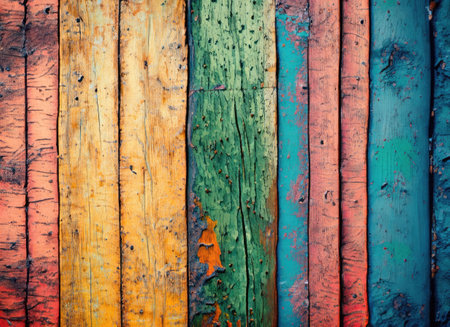 Old grungy colorful wood background.の素材