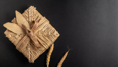 Handicraft handmade from natural product, wicker basket, woven bamboo plate and basket, weave rattan sheet. Eco friendy and sustainable conceptの素材