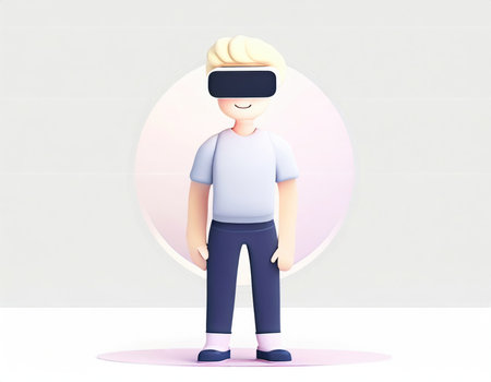 3D Character wearing virtual reality headset and interaction in metaverseの素材