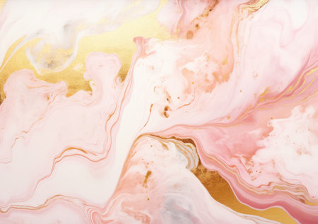 Blush pink watercolor fluid painting design card. Dusty rose and golden marble geode frame. Spring wedding invitation.の素材