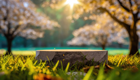 3D products podium rock stone on background with sakura flower, minimal scene for product placement, pedestalの素材
