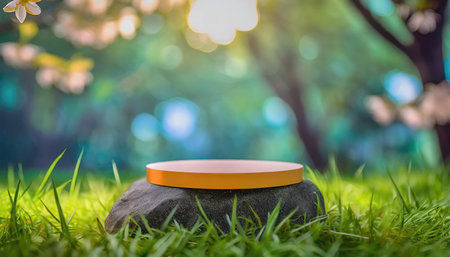 3D products podium rock stone on background with sakura flower, minimal scene for product placement, pedestalの素材