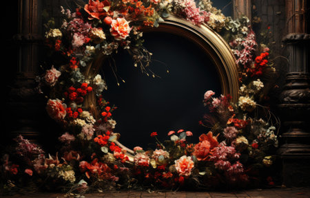 floral hoop digital backdrops. shoot set up with prop Flower and wood backdrop.の素材