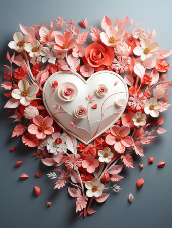 Paper cut of Happy Valentine Day, heart with origami paper heart shape on pastel color background for greeting card, banner, poster, headers website.の素材