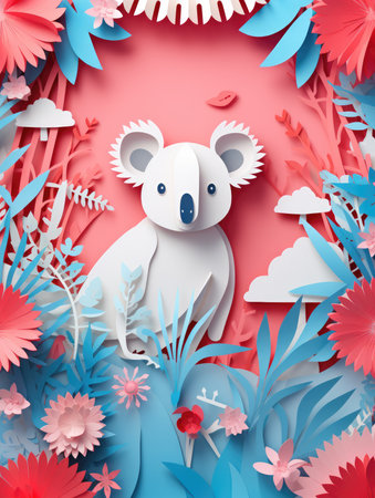 Happy Australia day with paper cut craft art. Icon of Australia kangaroo, koala. Australia day design concept.の素材