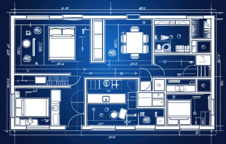 Interior design, home project and house architecture plan line of blueprint.の素材