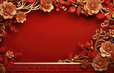 Chinese new year banner with blank space for text, red and gold backgroundの素材