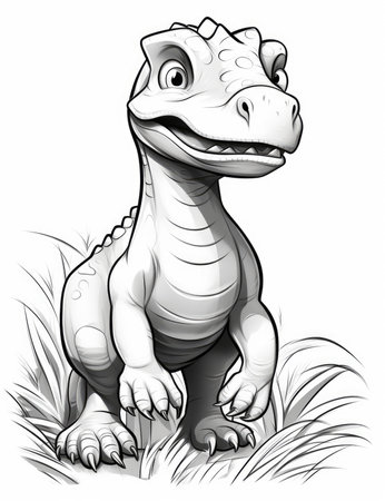 Coloring page adults, Cartoon Dinosau detail thick lines, black and whiteの素材
