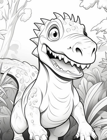 Coloring page adults, Cartoon Dinosau detail thick lines, black and whiteの素材