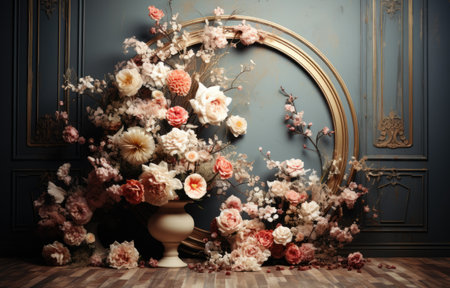 Fresh Floral Hoop Digital Backdrops with brightness softlight, perfect composition, minimal color, flower sweet, love theme.の素材
