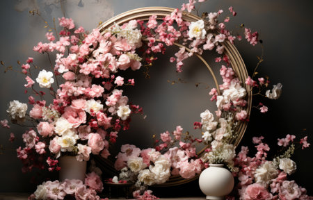 Fresh Floral Hoop Digital Backdrops with brightness softlight, perfect composition, minimal color, flower sweet, love theme.の素材