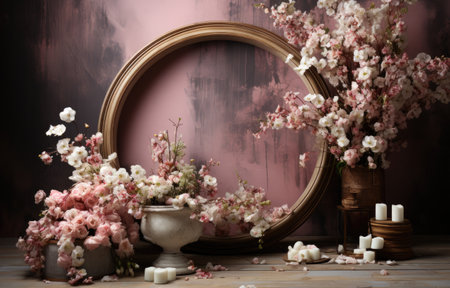 Fresh Floral Hoop Digital Backdrops with brightness softlight, perfect composition, minimal color, flower sweet, love theme.の素材