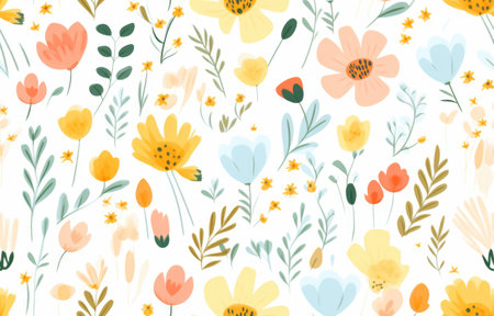 whimsical botanical style pattern background of cute summer styleの素材
