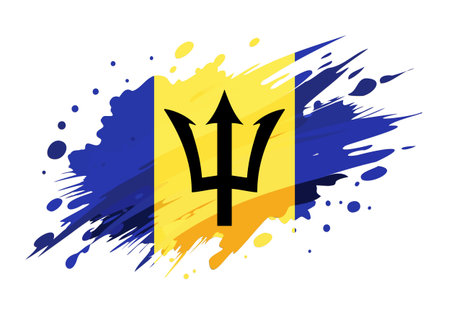 Barbados flag painted with Grunge brush stroke, watercolor flag style.のイラスト素材