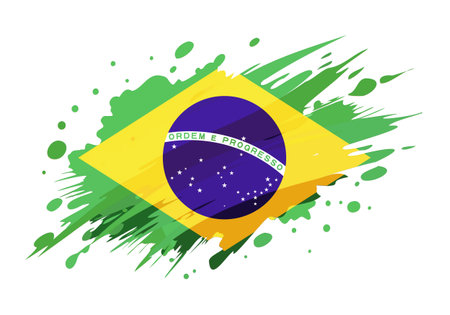 brazil flag painted with Grunge brush stroke, watercolor flag style.のイラスト素材