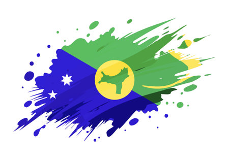 Christmas Island flag painted with Grunge brush stroke, watercolor flag style.のイラスト素材