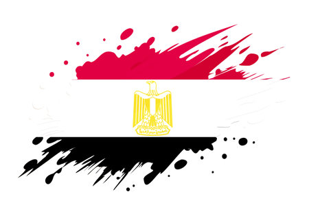 egypt flag painted with Grunge brush stroke, watercolor flag style.のイラスト素材