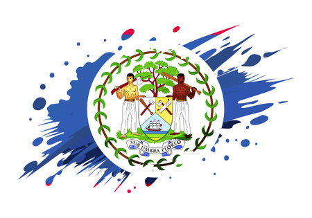 Belize flag painted with Grunge brush stroke, watercolor flag style.のイラスト素材