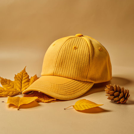 Stylish baseball cap Modern mockup on pastel background.の素材