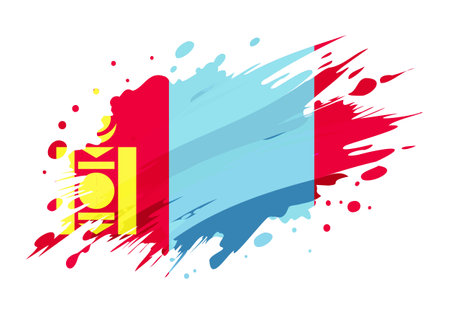 Mongolia flag painted with Grunge brush stroke, watercolor flag style.のイラスト素材