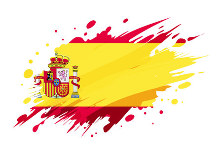 Spain flag painted with Grunge brush stroke, watercolor flag style.のイラスト素材
