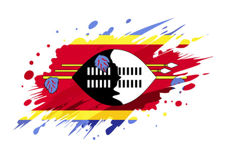 Swaziland flag painted with Grunge brush stroke, watercolor flag style.のイラスト素材