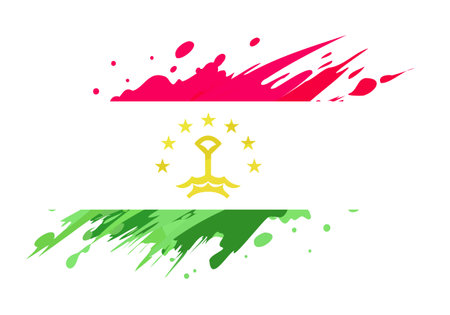 tajikistan flag painted with Grunge brush stroke, watercolor flag style.のイラスト素材