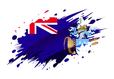 Tristan da Cunha flag painted with Grunge brush stroke, watercolor flag style.のイラスト素材
