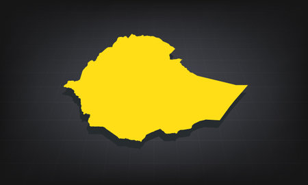 Yellow 3D Map of ethiopia on a Dark Background, Displaying Geographical Shape and Borders for Educational and Informational Useのイラスト素材
